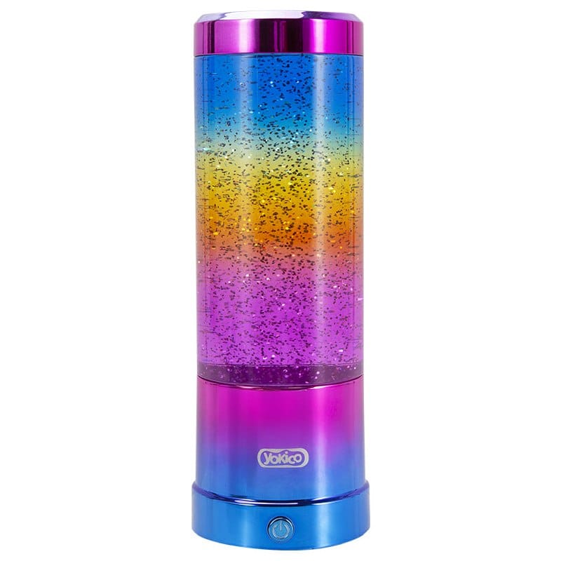The glitter swirl lamp standing upright in Rainbow mode