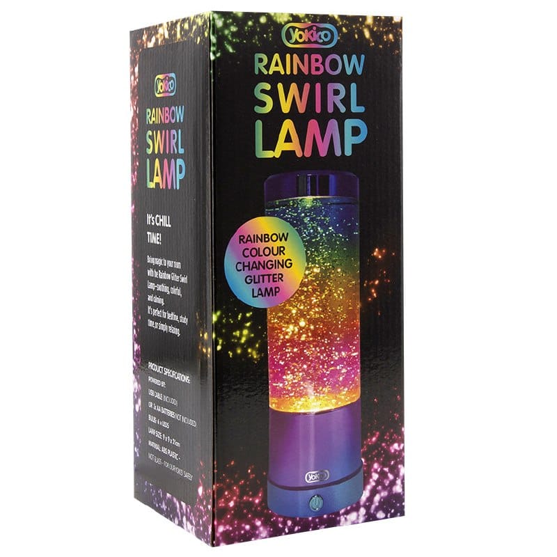 Retail packaging showing the Rainbow Swirl Lamp specifications